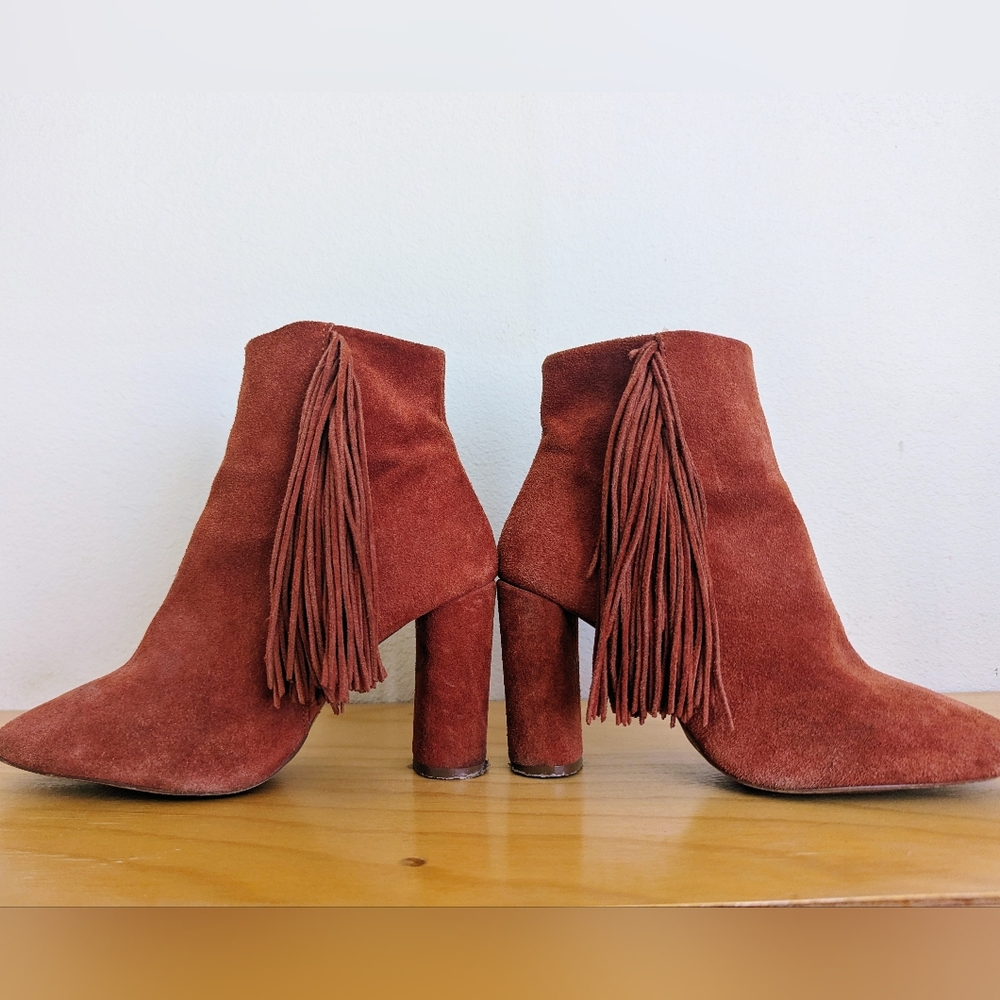 Fringe Suede Ankle Booties With Heel